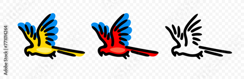 Ara parrot, macaw parrot or parrot macaw in flight, graphic design. Bird, animal, popinjay, poll-parrot or parakeet, vector design and illustration © artsterdam