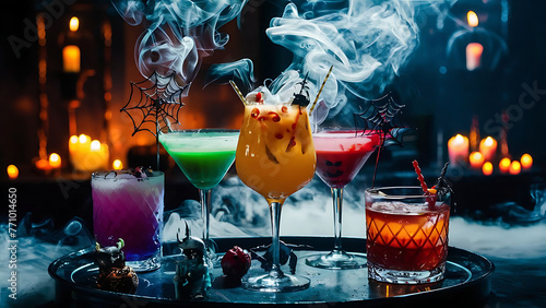 Wallpaper Mural Colorful cocktails in halloween style with smoke on a dark festive background party in a dark and sinister style alcoholic and non alcoholic cocktails Torontodigital.ca