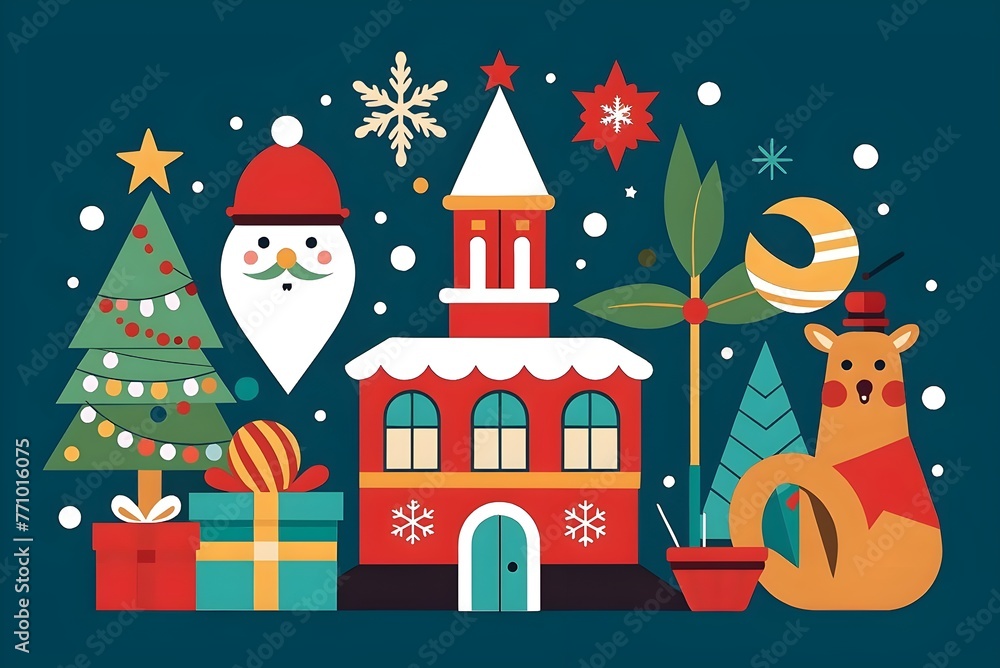 Christmas Celebration Santa Claus Reindeer Gifts Snowflakes Decorations Christmas Celebration Santa Claus Reindeer Gifts Snowflakes Decorations