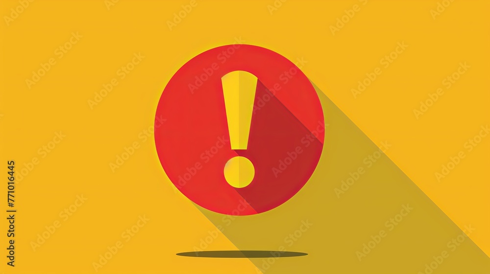 A flat vector illustrates the attention sign with an exclamation mark icon, representing danger and risk. A flat vector illustrates the attention sign with an exclamation mark icon, representing danger and risk.