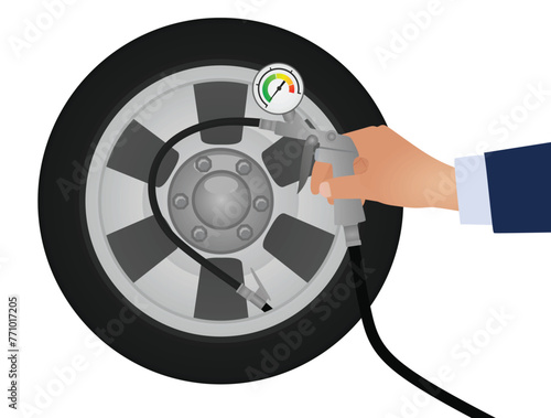 Hand inflate wheel. vector illustration