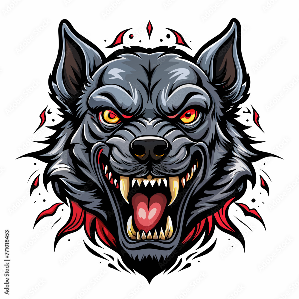 Obraz premium head, animal, vector, wolf, tattoo, tiger, lion, wild, illustration, dog, cartoon