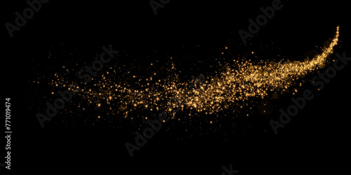 Sparks of dust and golden stars shine with special light. Vector sparks on transparent dark background. Christmas light effect. Sparkling magic dust particles.	