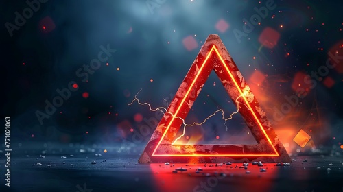 A red danger warning triangle banner is illustrated with a blur effect and a lightning signal in a 3D vector creative illustration.