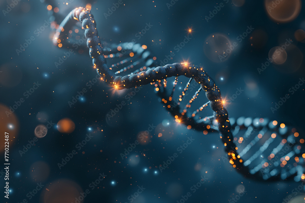DNA strand on scientific background. Generative AI