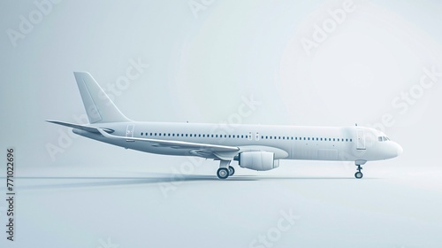 Soaring above  A meticulously rendered 3D realistic airplane, isolated and poised for flight in a depiction of modern travel