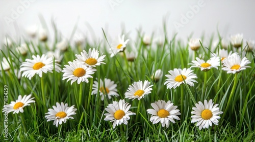 Serene White Daisies Sprinkled on Lush Green Grass