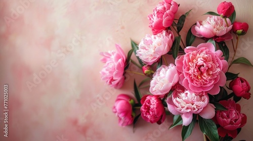 Delicate Bouquet of Pink Peonies and Roses with Ample Copy Space