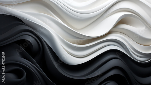 Flowing waves of black and white create a mesmerizing abstract background.