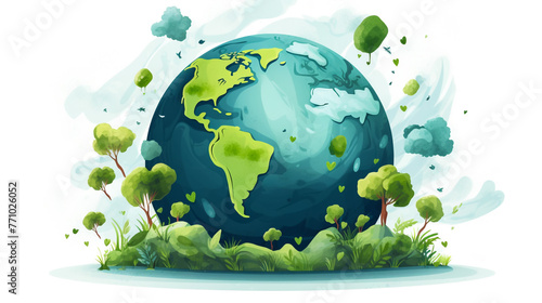 Hands Holding The Green Earth Globe with tree ,Vector Illustration 