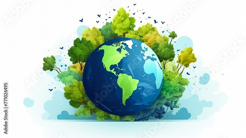 Hands Holding The Green Earth Globe with tree ,Vector Illustration
