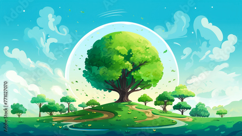 Hands Holding The Green Earth Globe with tree  Vector Illustration 
