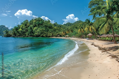 Tropical Beach With Palm Trees and Clear Water