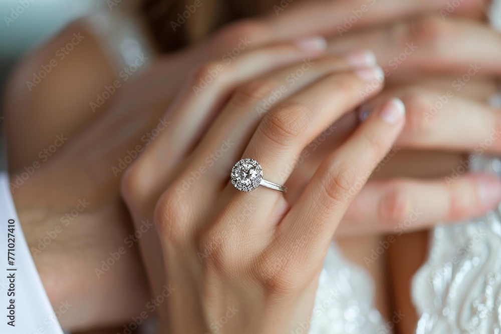 Close-Up of Hand Adorned with Diamond Ring, Gender Inclusive Generative AI Close-Up of Hand Adorned with Diamond Ring, Gender Inclusive Generative AI