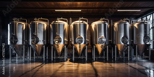 Modern stainless steel tanks for alcohol, wine or beer. fermenting process