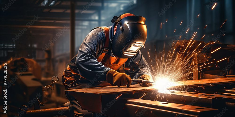 A welder in the workshop working with iron. Professional mechanic making steel. A welder in the workshop working with iron. Professional mechanic making steel.