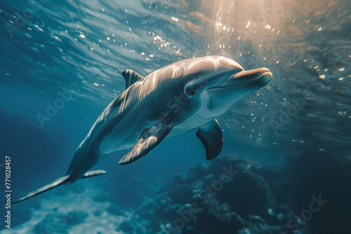 Dolphin gracefully swimming in its underwater habitat Generative AI