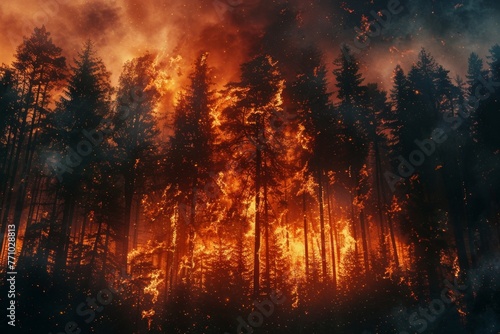 Forest engulfed in Flames: A Dramatic Wildfire Scene Generative AI