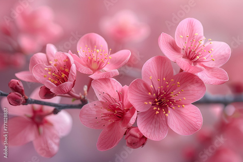 Delicate Pink Cherry Blossoms - Soft Focus, Springtime Bloom Style; Romantic Nature Concept; Perfect for Wedding Invitations, Beauty Products, Seasonal Greetings, Copy Space