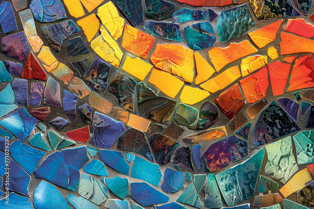 Obraz premium A close-up of an abstract background inspired by the rich colors and textures of French mosaics.
