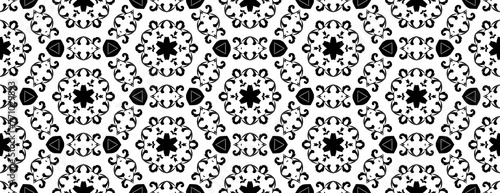 Black and white vintage seamless pattern. Floral ornamental monochrome damask background.