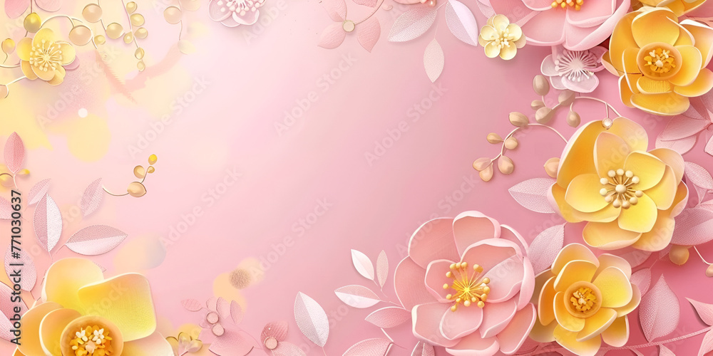 pink flower border and frame in vintage color for valentine wedding card background.AI Generative 