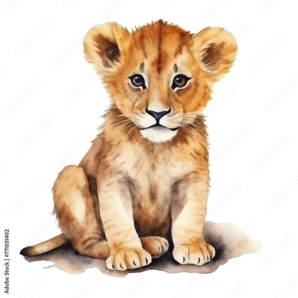 Watercolor Painting of a Lion Cub