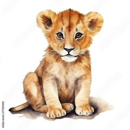 Watercolor Painting of a Lion Cub