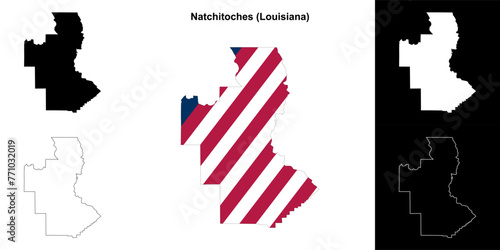 Natchitoches parish (Louisiana) outline map set photo
