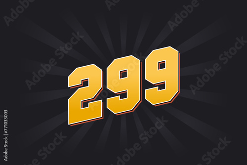 Number 299 vector font alphabet. Yellow 299 number with black background