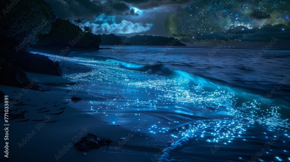 Naklejka premium Beach at Night With Stars