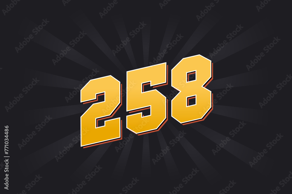 Fototapeta premium Number 258 vector font alphabet. Yellow 258 number with black background