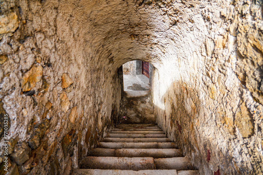 Vaulted passage in the fortification walls of Vauban, a citadel built by Vauban in the French Alps