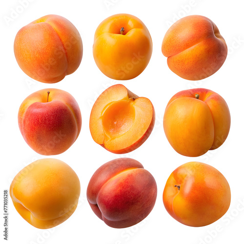 Set of apricots isolated on a transparent background