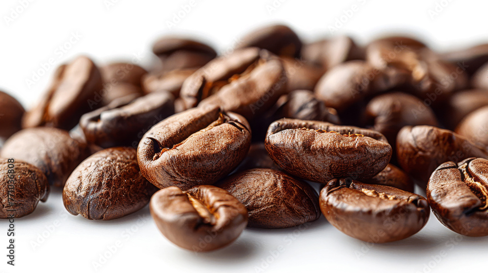 Naklejka premium High-Quality Coffee Beans Scattered On A Clean Surface Close-Up