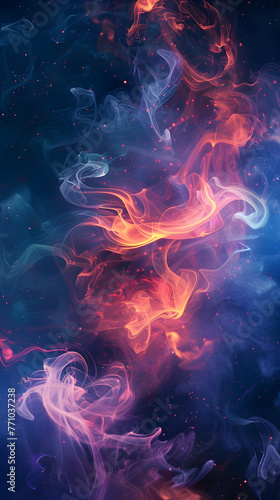 Image of flowing smoke in vibrant hues resembling cosmic activity, suggesting dynamic movement
