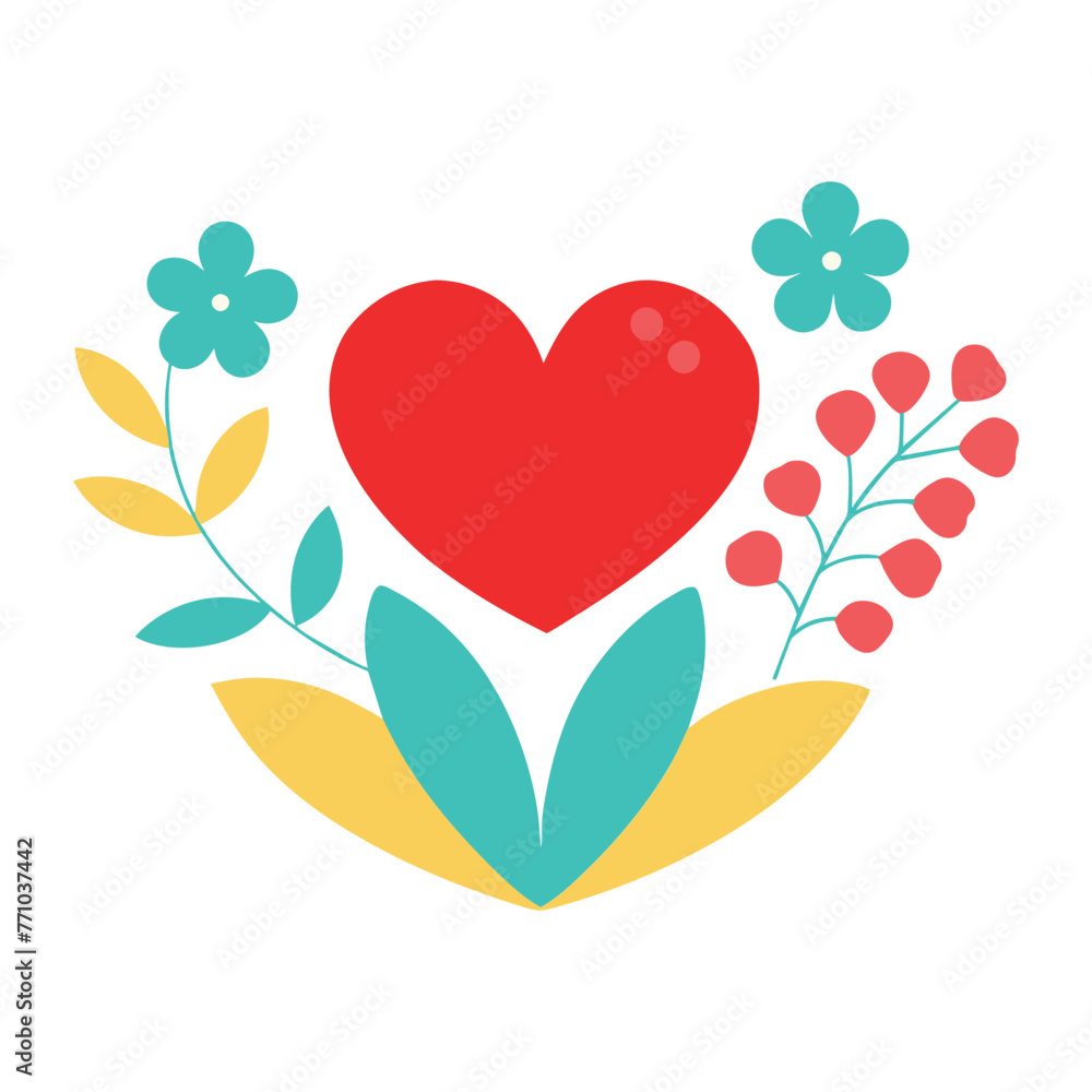 A scene depicting a heart shaped arrangement of flowers leaves and other natural elements found in a garden or forest A scene depicting a heart shaped arrangement of flowers leaves and other natural elements found in a garden or forest