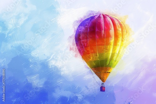 A hot air balloon in Pixel-Brush Fusion style  with rainbow digital brush strokes
