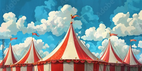 Red and white circus hut or tent ready for the show, festive concept