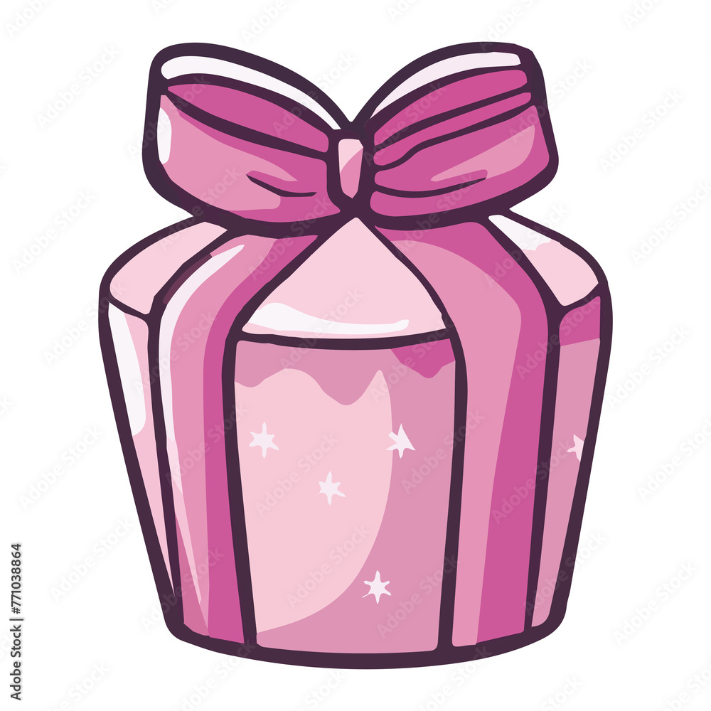 Pink round gift box with ribbon and star decoration Pink round gift box with ribbon and star decoration