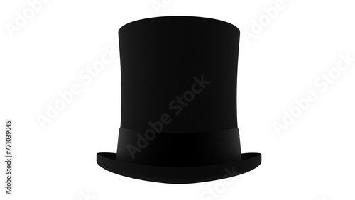 Black cylinder hat with black ribbon isolated on transparent and white background. Hat concept. 3D render