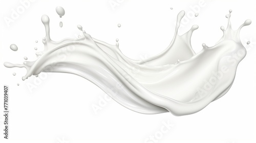 Creamy milk wave splash swirl and drops isolated on white background.