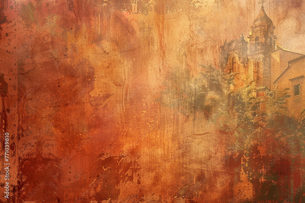 An abstract background that reflects the charm and elegance of Spanish style. The image features a mix of warm colors and rustic textures