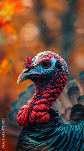 Wallpaper Mural A majestic turkey with a colorful, textured plumage is captured in fine detail against a blur Torontodigital.ca