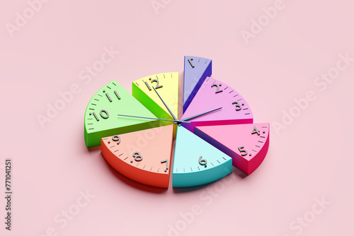 Time management/time is money/productivity financial pie chart concept