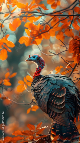 Wallpaper Mural A wild turkey stands vibrant among autumn leaves, showcasing the beauty of wildlife in the fall season Torontodigital.ca