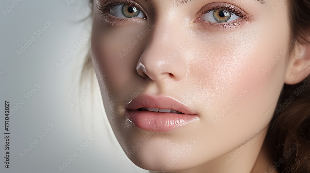 Beautiful young woman with clean skin on a white background. Skin care. Beautiful young woman with clean skin on a white background. Skin care.