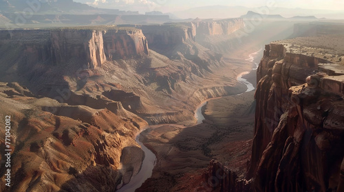 A breathtaking canyon carved over millennia by the forces of nature, with towering cliffs and winding rivers photo