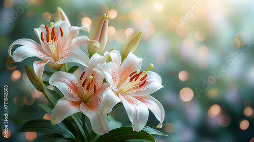 Beautiful lily flowers on bokeh background, close up © Виктория Дутко