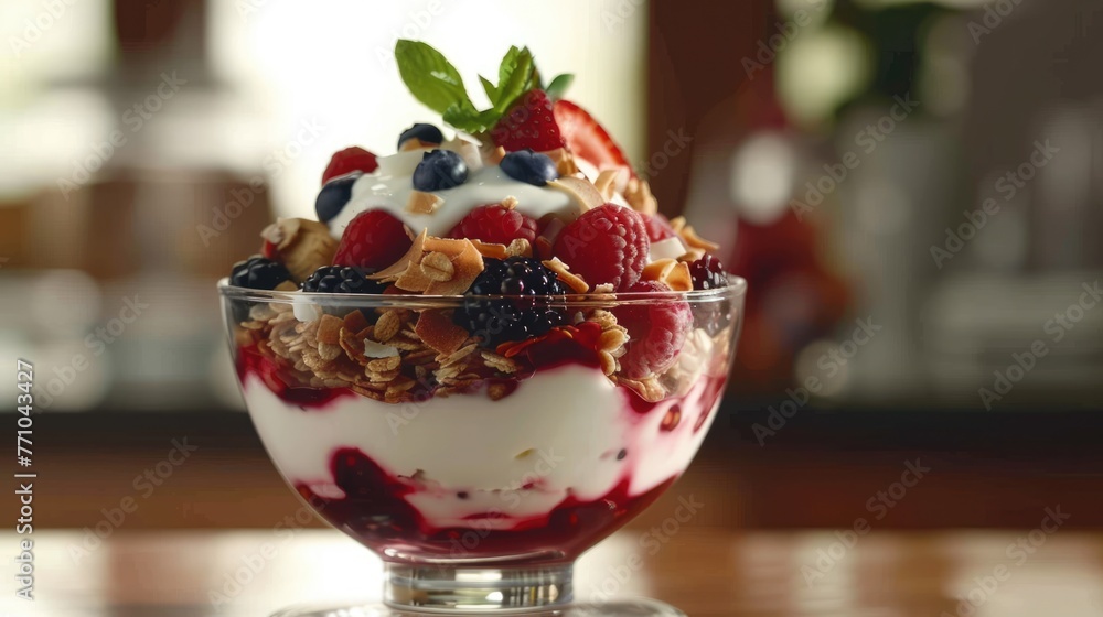 Chia seed pudding parfait served in a glass jar. Layered creamy coconut milk chia pudding with berry compote, coconut yogurt and crushed almonds or granola. Healthy breakfast, dessert Chia seed pudding parfait served in a glass jar. Layered creamy coconut milk chia pudding with berry compote, coconut yogurt and crushed almonds or granola. Healthy breakfast, dessert
